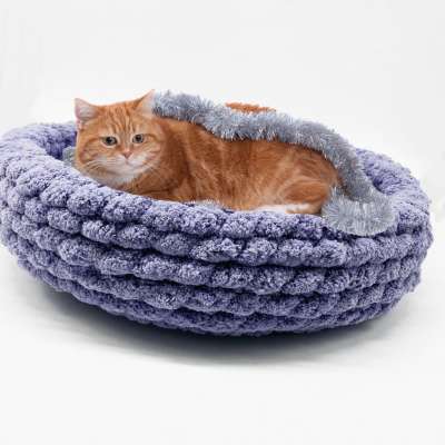 100% Handmade Natural Luxury Crochet Arm Knit Giant Chunky Chenille Cave Pet Dog Cat Bed